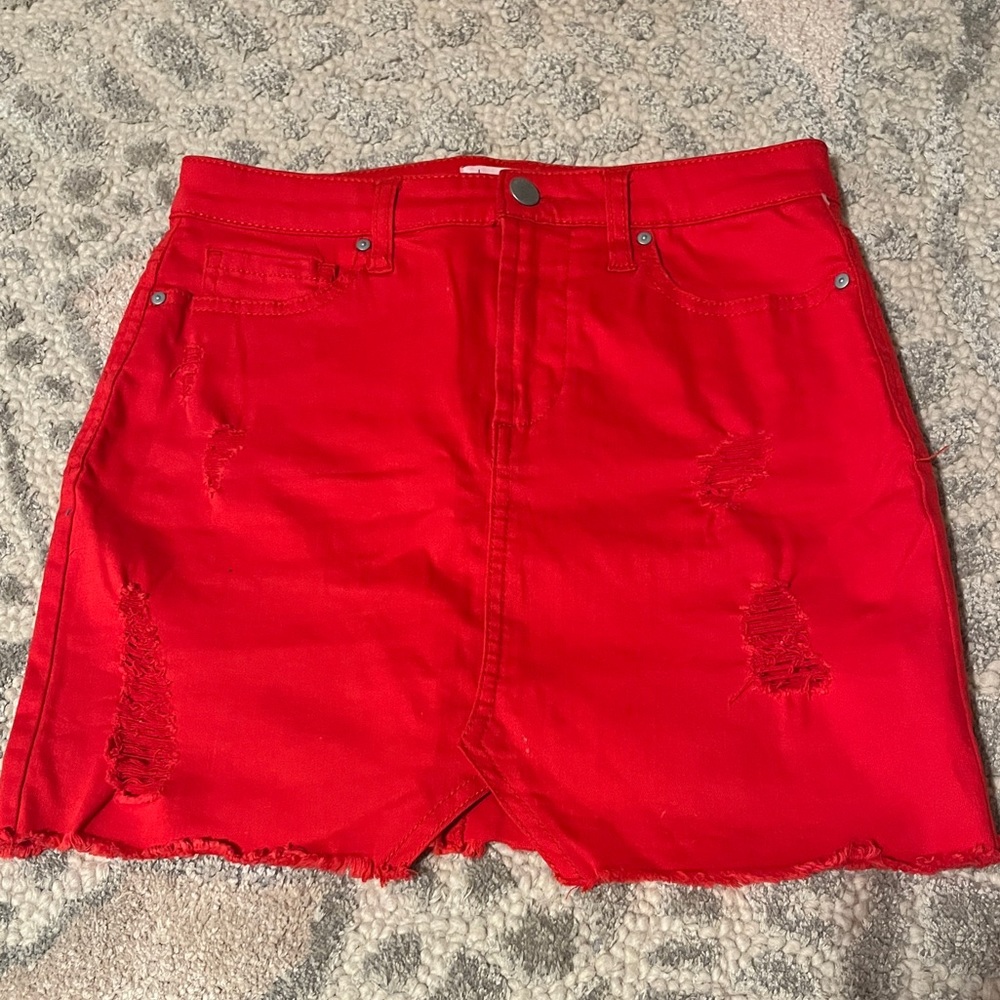 Red Denim Skirt